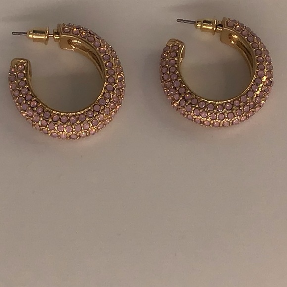 🔥🔥SOLD🔥🔥Rhinestone Embellished Oval Hoop Earrings. Peach Color - Picture 3 of 3